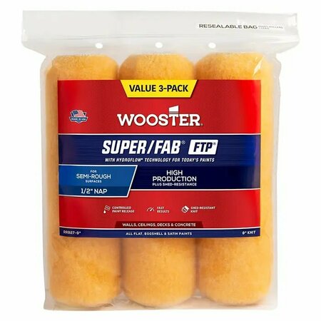 WOOSTER 9" Paint Roller Cover, 1/2" Nap Nap, Knit Fabric, 3 PK RR927